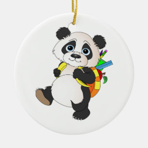 Panda Bear with backpack Ceramic Tree Decoration