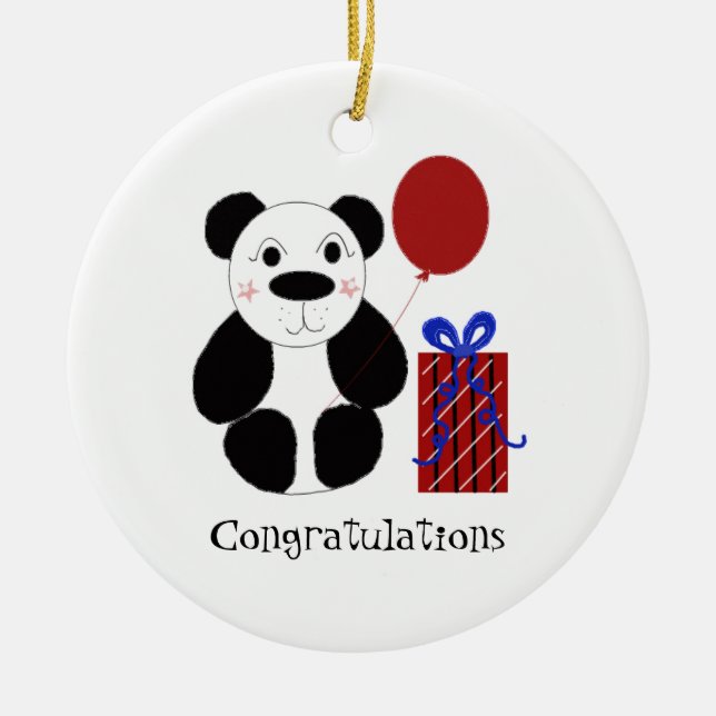 Panda Bear with Balloon Congratulations Ceramic Tree Decoration (Front)