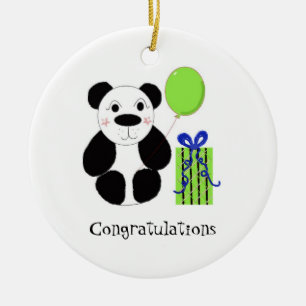 Panda Bear with Balloon Congratulations Ceramic Tree Decoration
