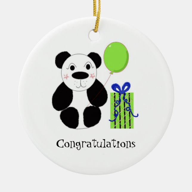 Panda Bear with Balloon Congratulations Ceramic Tree Decoration (Front)