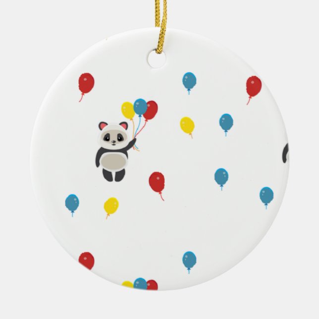 Panda bear with balloons white ceramic tree decoration (Front)