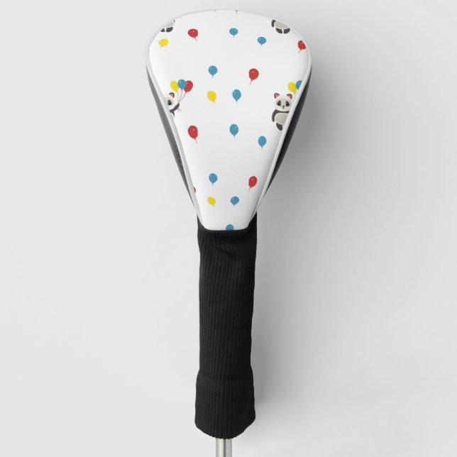 Panda bear with balloons white golf head cover (Front)