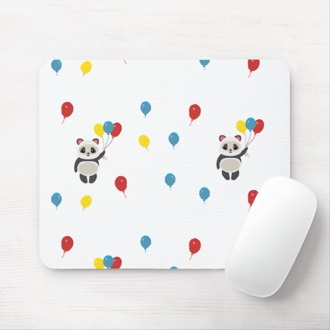 Panda bear with balloons white mouse mat (With Mouse)