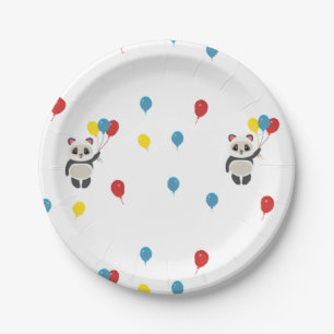 Panda bear with balloons white paper plate