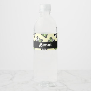 Panda bear with green bamboo leaves water bottle label