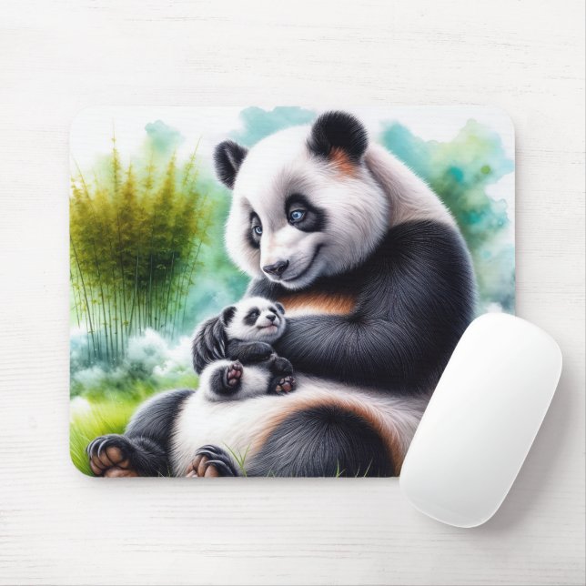 Panda Bear With Her Cub Mouse Mat (With Mouse)