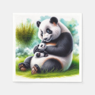 Panda Bear With Her Cub Napkin