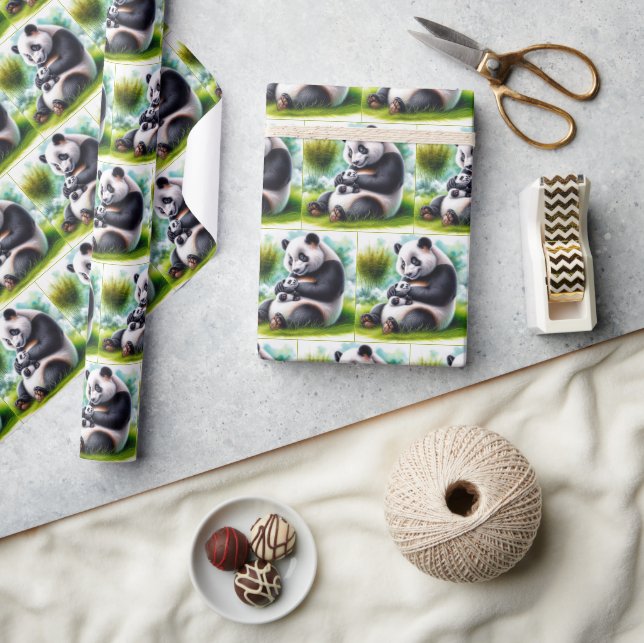 Panda Bear With Her Cub Wrapping Paper (Crafts)