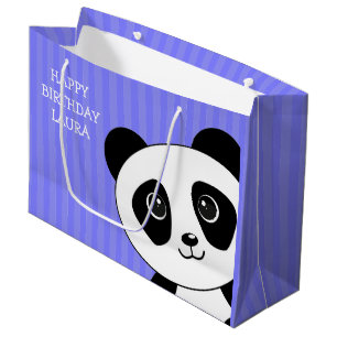 Panda Bear with Purple Stripes Birthday Large Gift Bag
