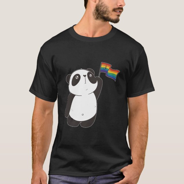 Panda Bear With Rainbow Flag For And Children T-Shirt (Front)