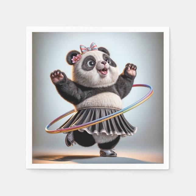 Panda Bear With Rainbow Hula Hoop Napkin (Front)