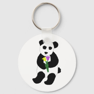 Panda Bear with Tulips Key Ring