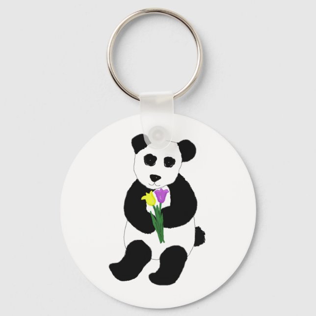 Panda Bear with Tulips Key Ring (Front)