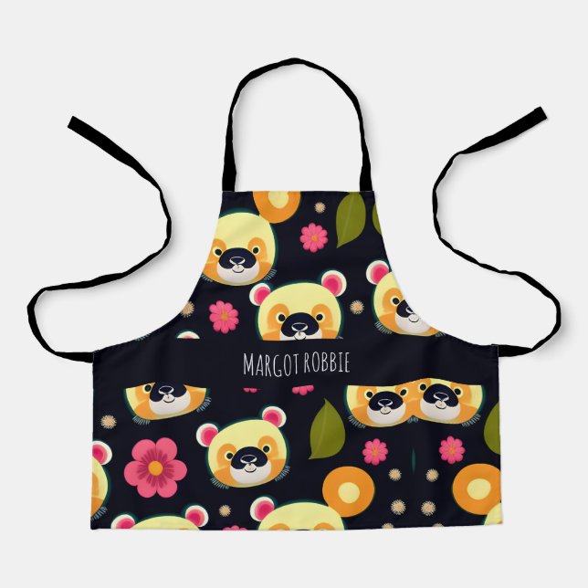 Panda Bear Yellow Black Cute Colourful Pattern Apron (Front)