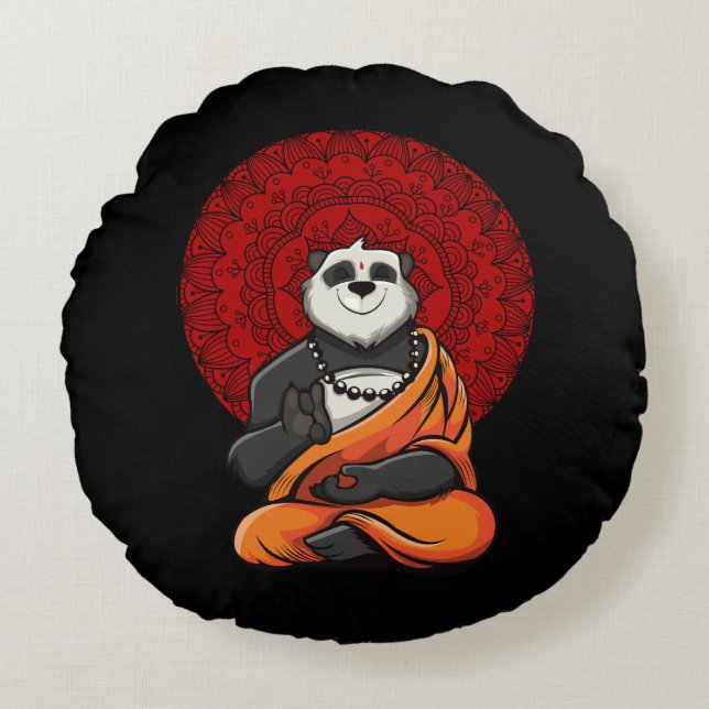 Panda Bear Zen Yoga Meditation Buddha Round Cushion (Front)