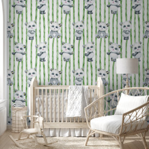Panda Bears and Bamboo Nursery Wallpaper