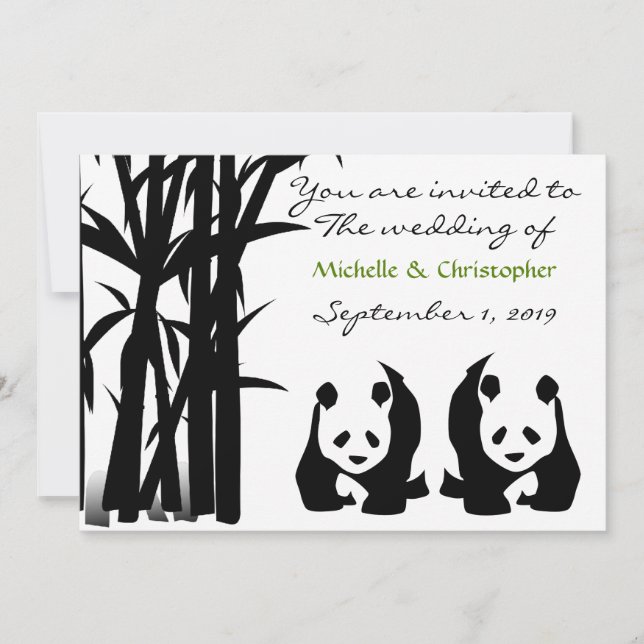 Panda Bears and Bamboo Wedding Invitation (Front)