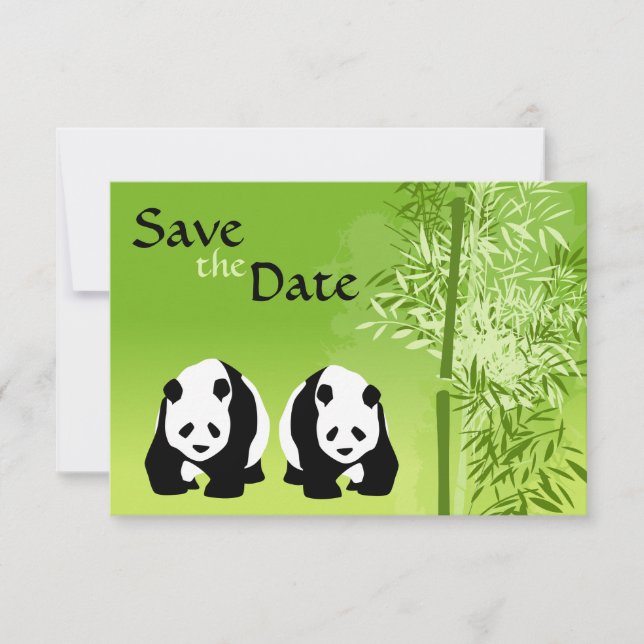 Panda Bears and Bamboo Wedding Save the Date Invitation (Front)