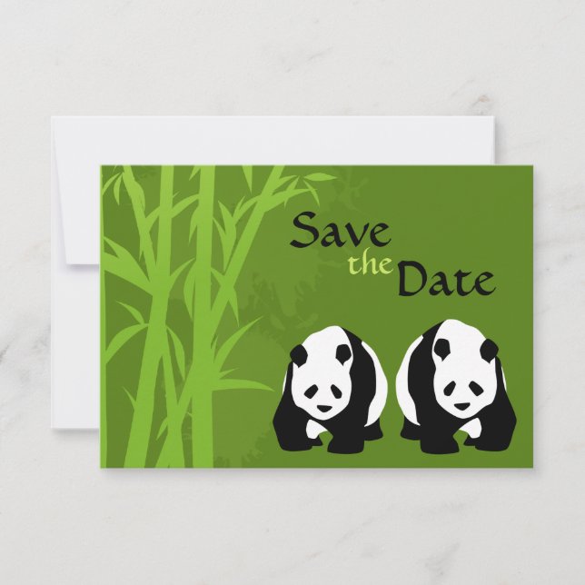 Panda Bears and Bamboo Wedding Save the Date Invitation (Front)