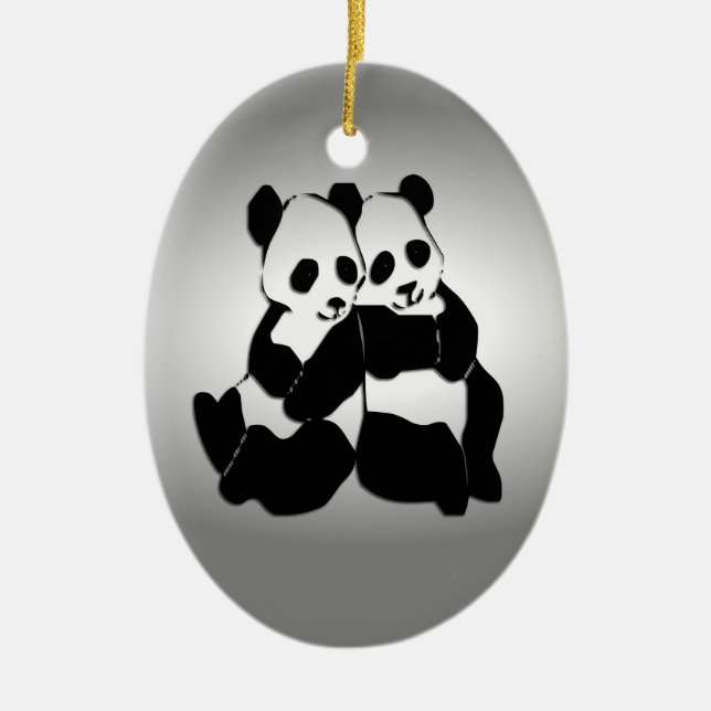 Panda Bears Ceramic Tree Decoration (Front)