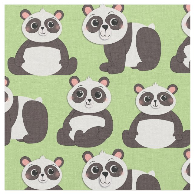 Panda Bears Cute Kids Fabric (Close Up)