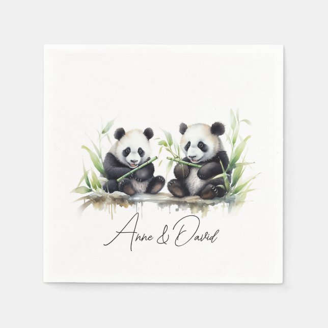 Panda Bears for Anniversary Party Napkin (Front)