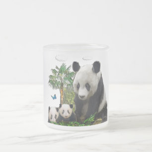 Panda bears frosted glass coffee mug
