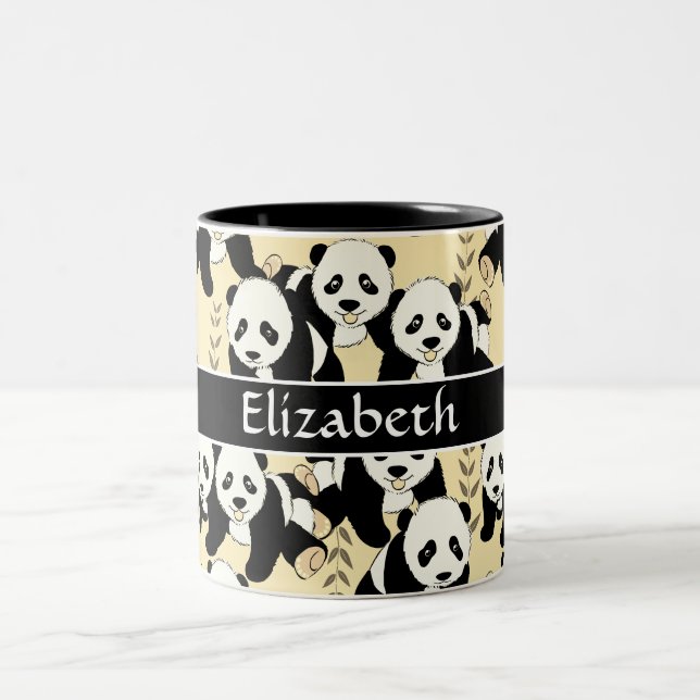 Panda Bears Graphic Pattern Personalise Two-Tone Coffee Mug (Center)