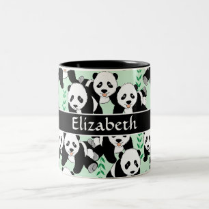 Panda Bears Graphic Pattern Personalise Two-Tone Coffee Mug