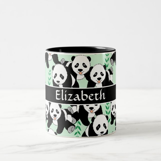 Panda Bears Graphic Pattern Personalise Two-Tone Coffee Mug (Center)