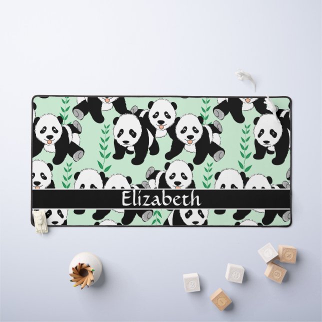 Panda Bears Graphic Pattern to Personalise Desk Mat (Kids Table)