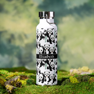 Panda Bears Graphic Pattern to Personalise Water Bottle