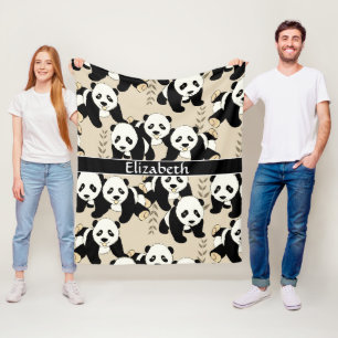 Panda Bears Graphic Personalise Larger Fleece Blanket