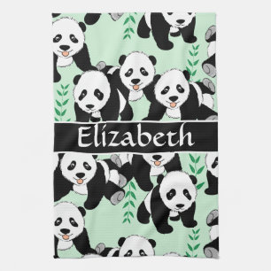 Panda Bears Graphic Personalise Tea Towel