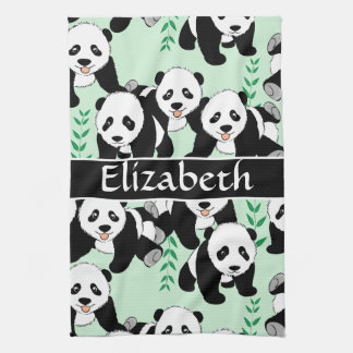 Panda Bears Graphic Personalise Tea Towel