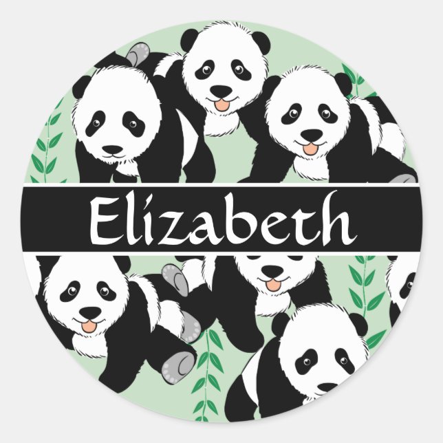 Panda Bears Graphic Personalised Classic Round Sticker (Front)