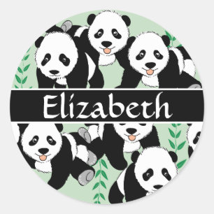 Panda Bears Graphic Personalised Classic Round Sticker