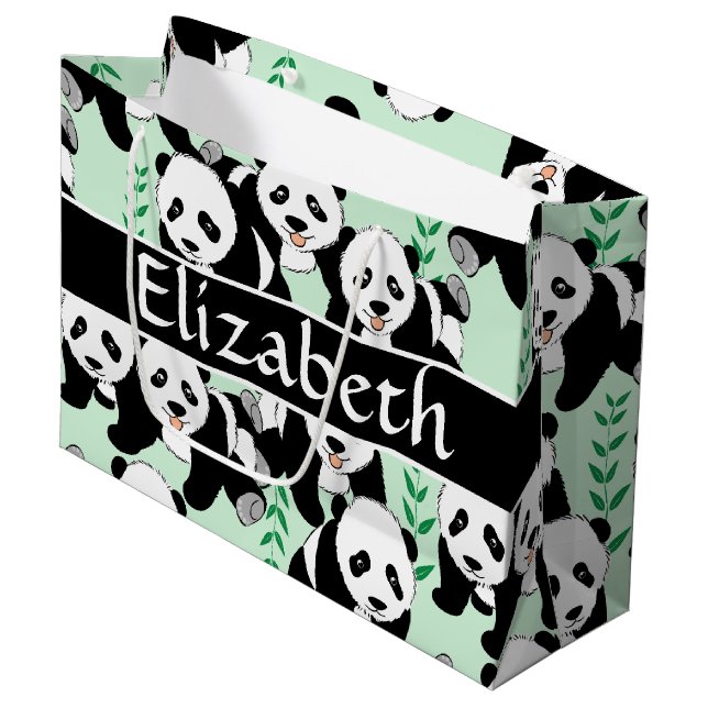 Panda Bears Graphic to Personalise Large Gift Bag (Front Angled)