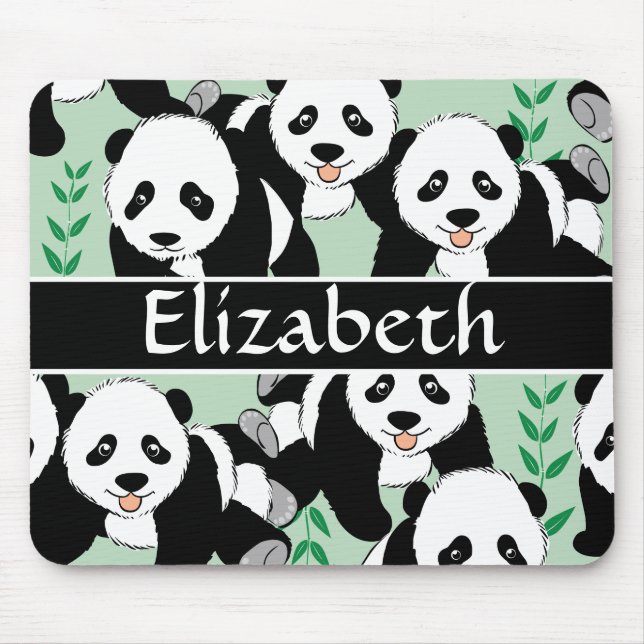 Panda Bears Graphic to Personalise Mouse Mat (Front)