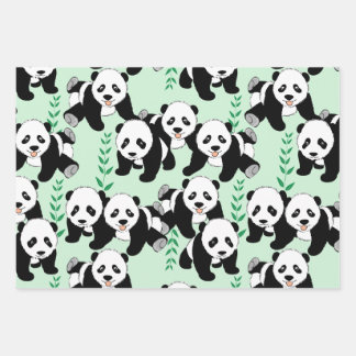 Panda Bears Graphic Wrapping Paper Sheet