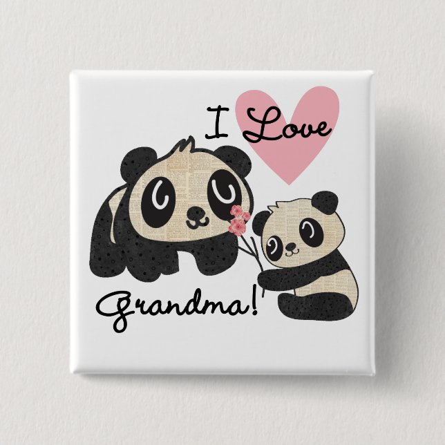 Panda Bears I Love Grandma 15 Cm Square Badge (Front)