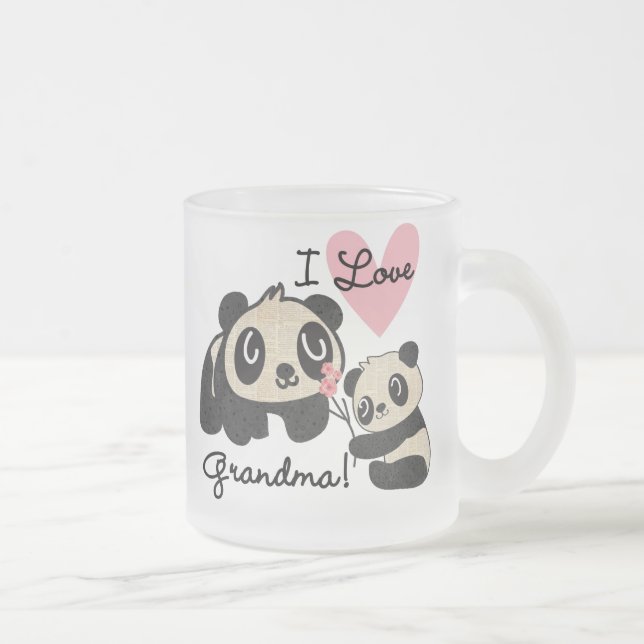 Panda Bears I Love Grandma Frosted Glass Coffee Mug (Right)