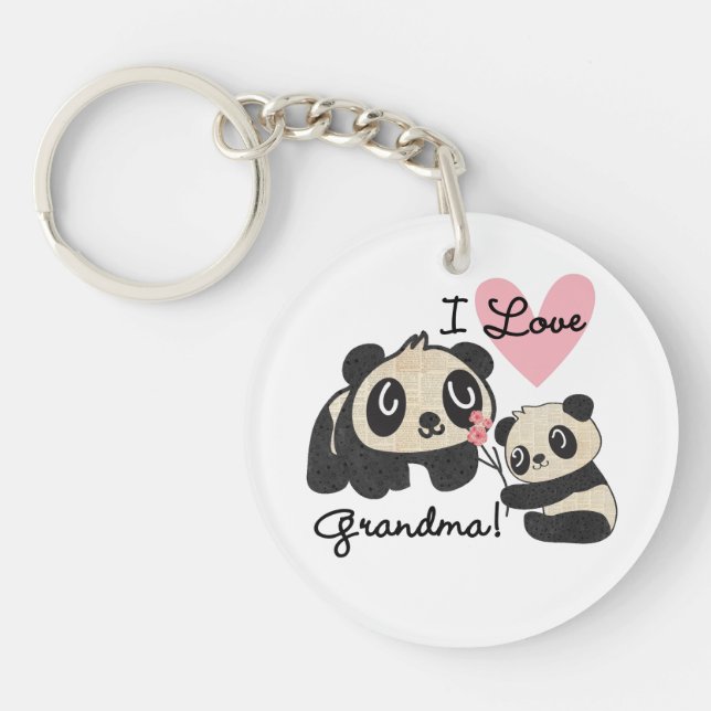 Panda Bears I Love Grandma Key Ring (Front)