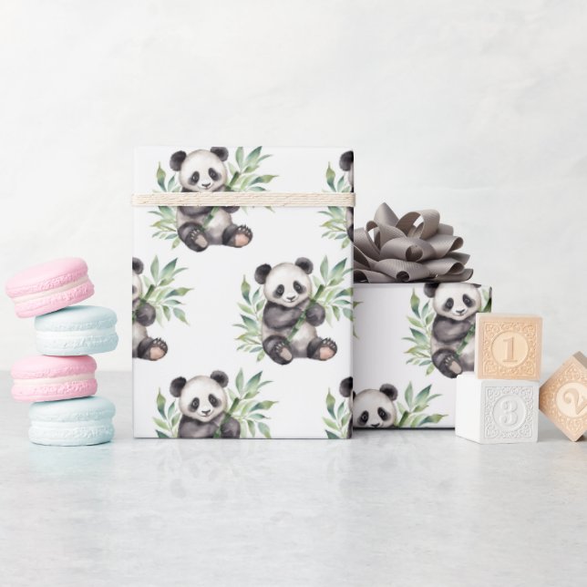 Panda Bears In Bamboo Leaves Wrapping Paper (Baby Shower)