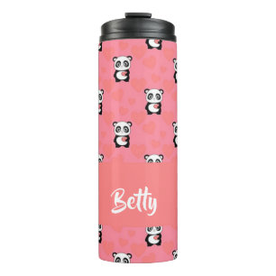 Panda bears love pink pattern thermal tumbler