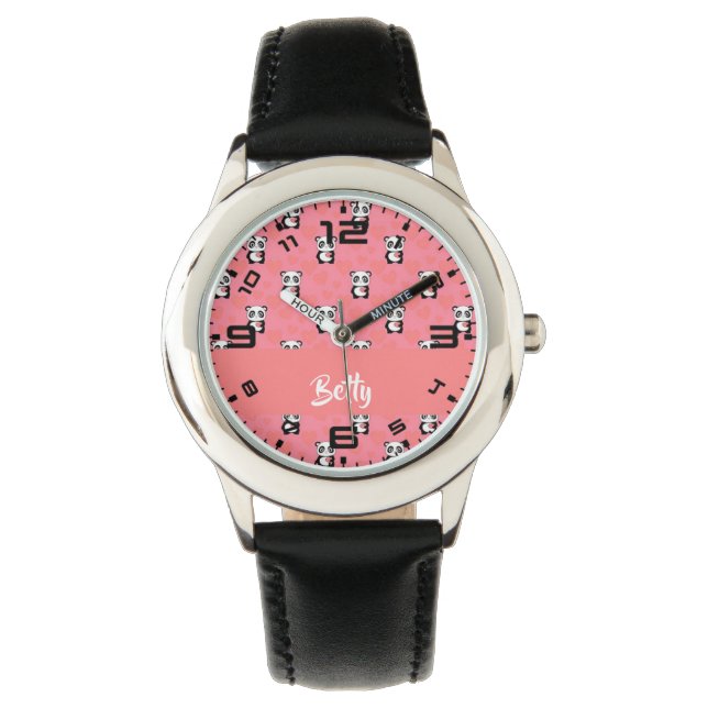 Panda bears love pink pattern watch (Front)