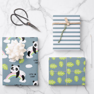Panda Bears, Rainbows, Leaves and Stripes Wrapping Paper Sheet
