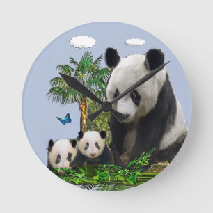 Panda Bears  Round Clock