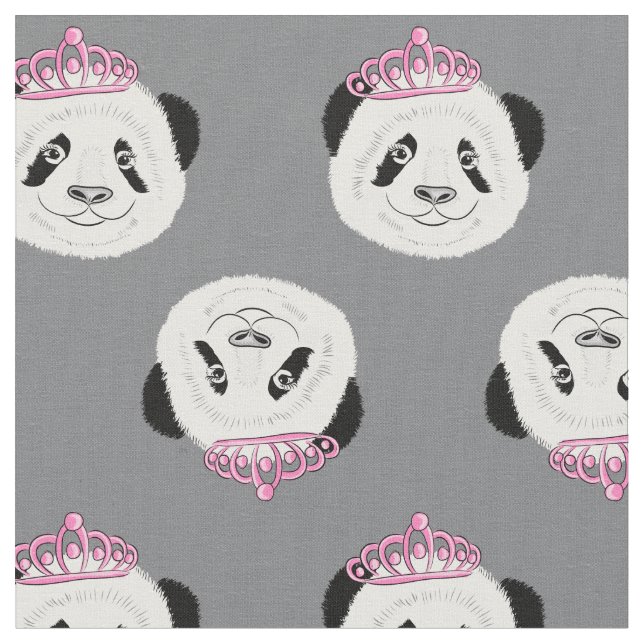 Panda Bears & Tiaras Pattern Fabric (Close Up)