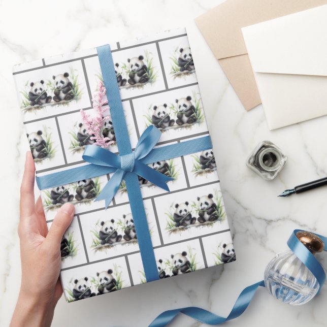 Panda Bears Watercolor Wrapping Paper (Gifting)